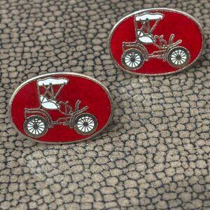 Antique Car Cuff Links Vintage Gold Tone and Enamel